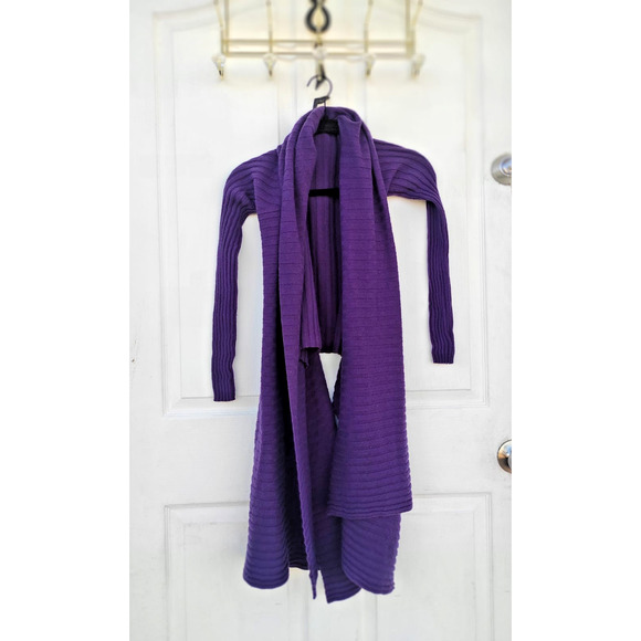 Designer Merino Wool Cashmere Sculpted Front-Drape Wrap Top - Picture 7 of 16